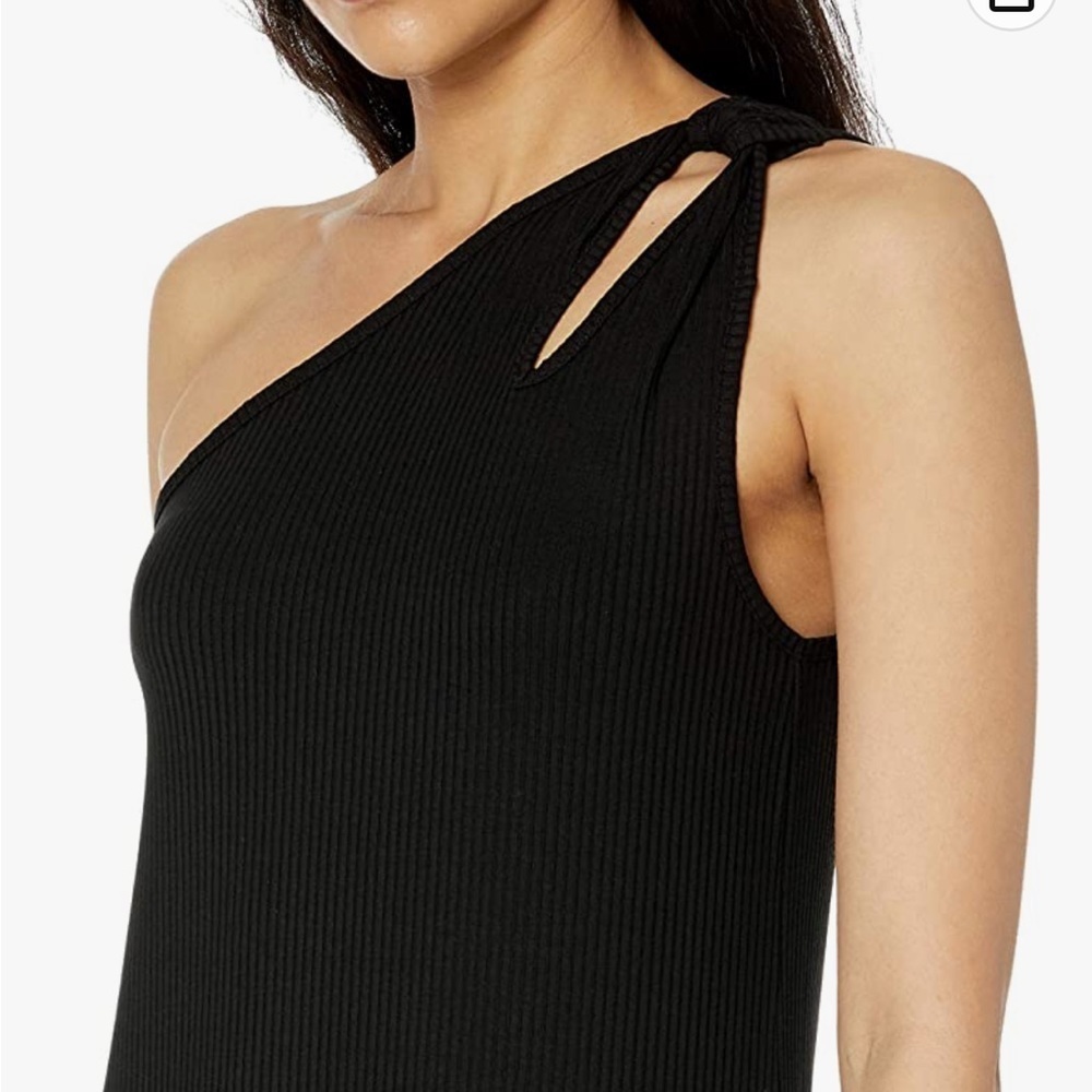 The Drop One shoulder ribbed black midi dress small NWT cutouts slit - Picture 2 of 12